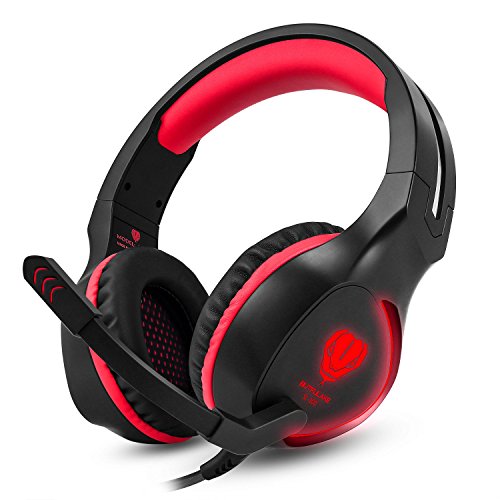 BUTFULAKE Gaming Headset, Audio Stereo Bass mit LED, Kopfhörer mit Controller Praxis, kompatibel für PS4, Xbox One, PC, Laptop, Tablet, Smartphone … (Rot)