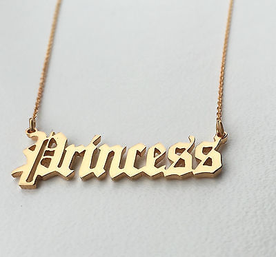 Personalised Old English Font Name Necklace,18K Gold Plated Silver, Any name