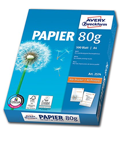 Avery Zweckform 2574 Drucker- und Kopierpapier (A4, unbeschichtet, 80 g/m²) 500 Blatt