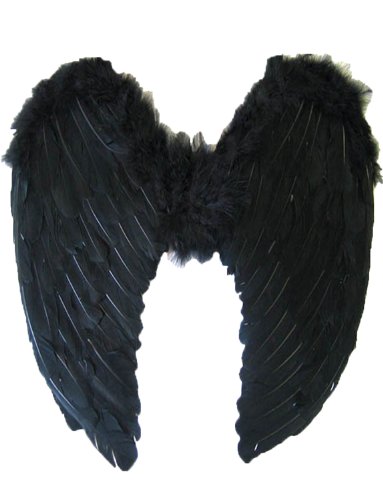 Yummy Bee - Echte Federn Engel Fee Flügel Groß Damen Karneval Fasching Kostüm Erwachsene Große 60cm x 40cm (Schwarz)