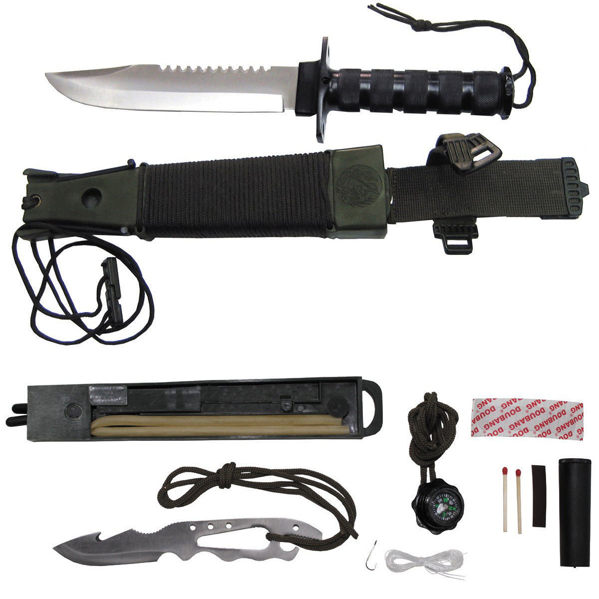 Survival Knife mit Überlebensausrüstung, Gürtelmesser Outdoor Messer Jagdmesser