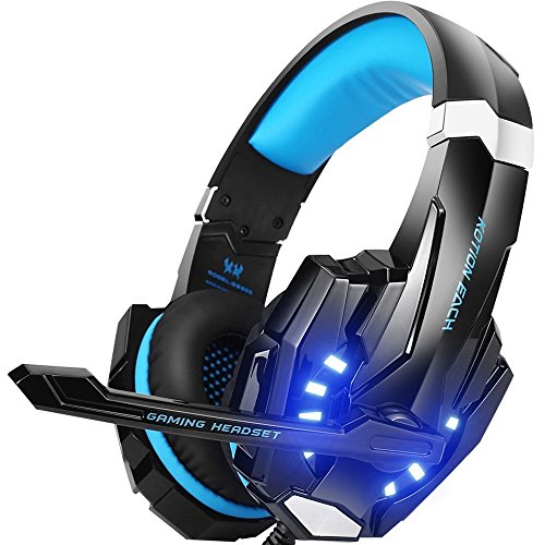 Gaming Headset PS4, VersionTech 3,5mm Stereo Wired Over-Ear-Kopfhörer mit Mikrofon LED-Licht In-line Lautstärkeregler für PS4 New Xbox One PC MAC Laptop iPad und Smartphone - Blau
