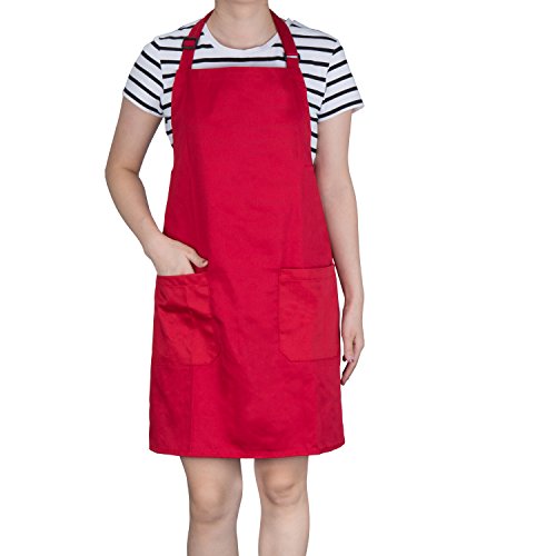 Kochschürze, Diealles Schürze Küchenschürze mit Bindeband und Verstellbare Nackenschlaufe für Frauen Männer Chef, 71 × 66 cm, Rot