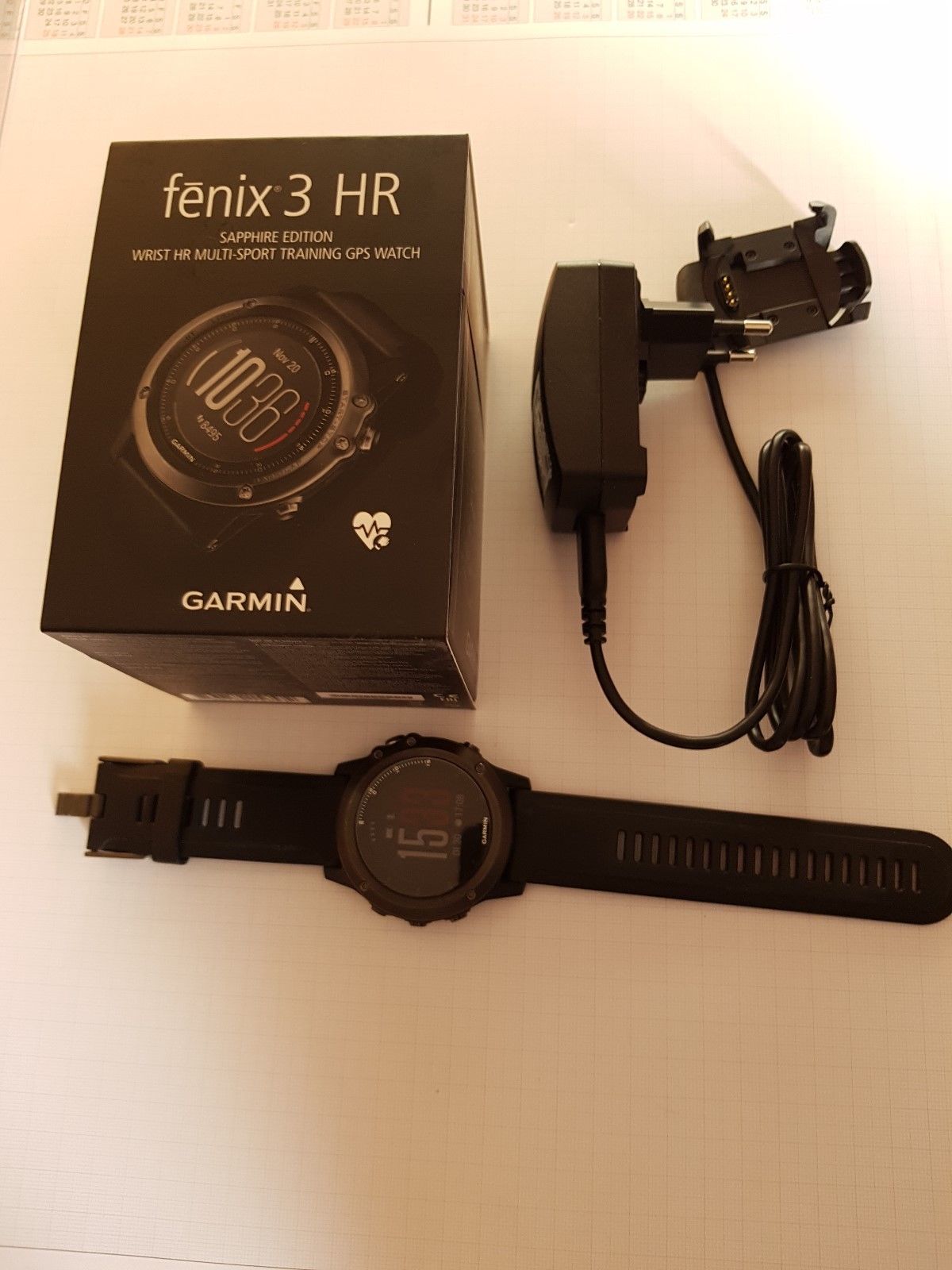 GARMIN fenix 3 HR GPS Multisportuhr 238 mm schwarz/grau Saphir Bluetooth OVP