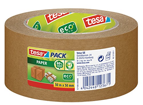 tesapack Paper Packband mit ecoLogo / Starkes und reißfestes Paketband von tesa in Braun / 50 m x 50 mm