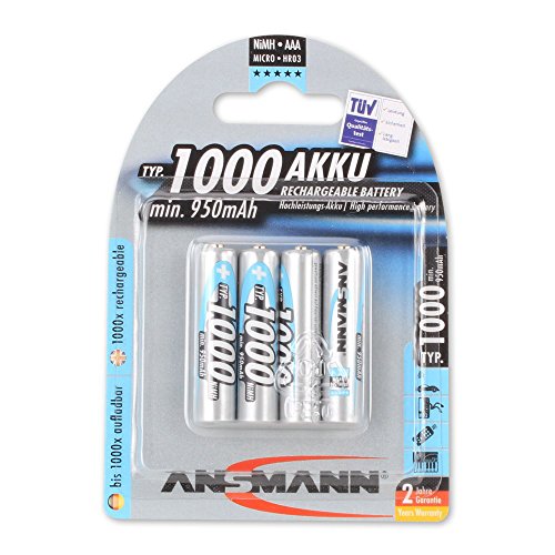 ANSMANN wiederaufladbar Akku Batterie Micro AAA Typ 1000mAh NiMH hochkapazitiv Hohe Kapazität ohne Memory-Effekt Profi Digital Kamera-Akkubatterie 4er Pack