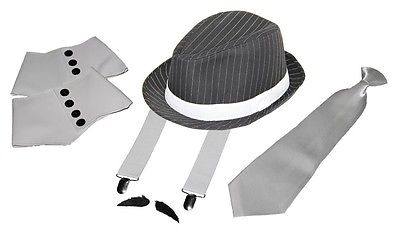 Gangster Set 20er Jahre Mafia Charleston Kostüm 5er Set Hut Hosenträger Krawatte