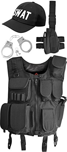 SWAT Kostüm bestehend aus Weste, Pistolenholster, Cap und Handschellen Größe M