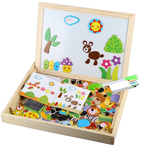 Holzpuzzle für Kinder ,Tatuer Magnetisches Kinderspielzeug Holzspielzeug Babyspielzeug 103 Teilen Puzzle mit Doppelseitige Schiefertafel Lernspielzeug Geschenk für Baby Kleinkinder ab 2 Jahre