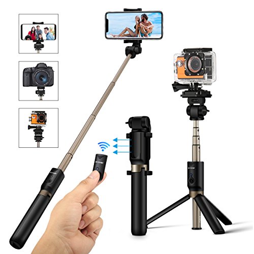 Selfie Stick Stativ mit Fernbedienung, BlitzWolf 4 in 1 Verstellbare Selfie-Stange Stab Monopod für Gopro Kamera iPhone X/ 8/ 7/ 7 plus/ 6s/ 6/ 5s Android Samsung und die meisten Smartphones, Ausfahrbar 360° bis zu 68 cm Verlängerbar (Schwarz)