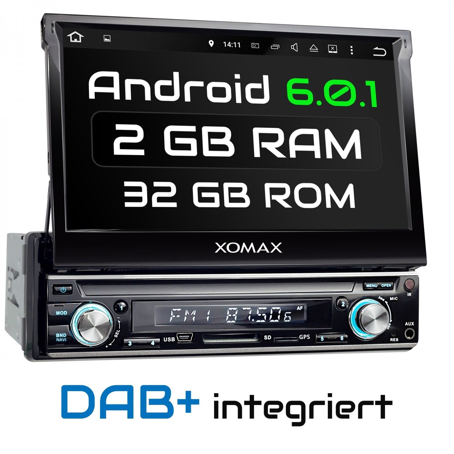 DAB+ AUTORADIO MIT ANDROID 6.0.1 NAVIGATION DAB RADIO WIFI USB SD BLUETOOTH 1DIN