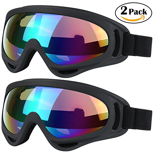 Skibrille Snowboardbrille, 2 Stück, Skate Motorrad Fahrrad fahren für Kinder, Jungen, Mädchen, Jugend, Männer, Frauen mit UV 400 Schutz, winddicht, blendfreie Objektive, schwarz / schwarz