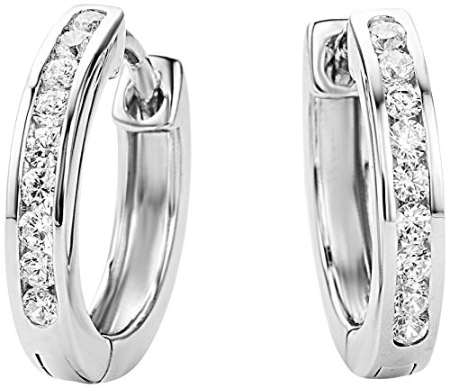 Miore Damen Creolen / Elegante Ring-Ohrringe aus 925 Sterling Silber mit 18 farblosen Zirkonia-Steinen / Damenschmuck Ø 16 mm