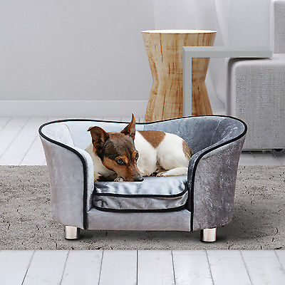 Luxus Hundesofa Hundecouch Katzensofa Hundebett Sofa Tierbett mit Kissen grau