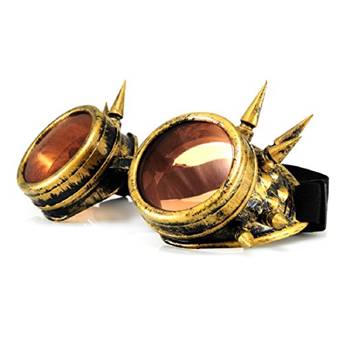 4sold (TM) Steampunk Antique Copper Cyber Goggles Rave Goth Vintage Victorian like Sunglasses see all pictures (goggles studs gold)