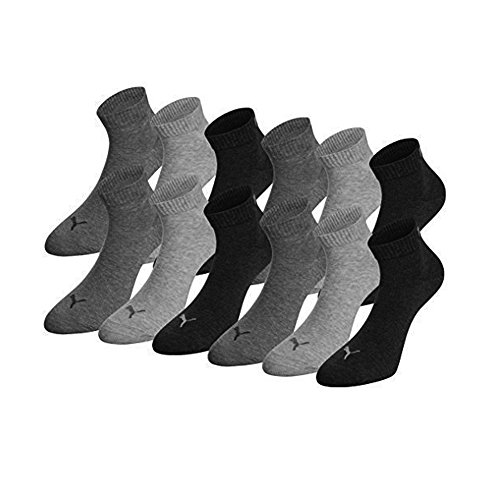 PUMA Unisex Quarter Quarters Socken 12er Pack, Größe:39-42;Farbe:anthracite/light grey mel/middle grey mel