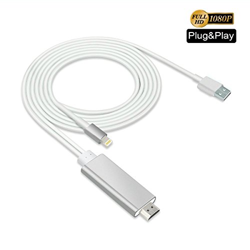 Lightning HDMI Adapter,Musou iPhone HDMI Kabel,2 Meter 1080P HDTV Video AV-Kabel Stecker Umwandlung gleichen Bildschirm Gerät für iPhone 7/6/5 Serie,iPad Air/Mini/Pro,iPod Touch-Silber