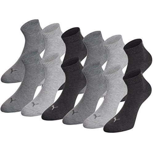 PUMA Unisex Quarter Quarters Socken 12er Pack, Größe:47-49;Farbe:anthracite/light grey mel/middle grey mel