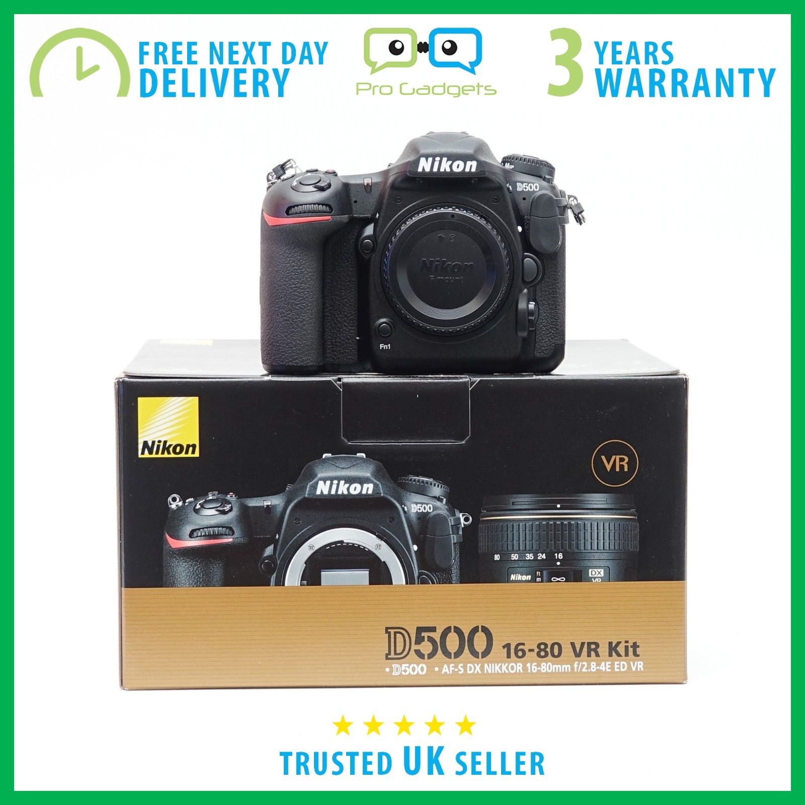 New Nikon D500 20.9MP Body Only Kit Box - 3 Year Warranty - Multiple Languages