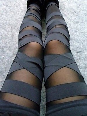 NeuDamen Leggings Bandage Optik schwarz Leggins Legging Jeggings Hose Röhre Sexy
