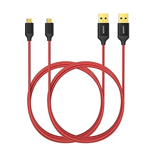 Anker Micro USB Kabel 2-Pack 1.8M Nylon Ladekabel mit vergoldeten Steckern für Samsung, HTC, Nokia, Nexus, Sony und weitere Android Smartphones (Rot)