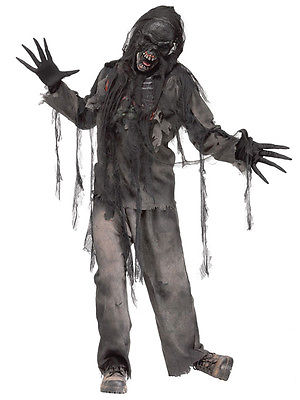 Burning Walking Dead Zombie + Mask Fancy Dress Scary Adult Men Halloween Costume
