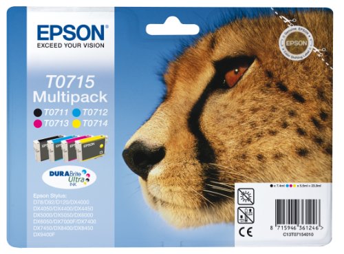 Epson Original T0715 Tinte Gepard, wisch- und wasserfeste (Multipack, 4-farbig) (CYMK)