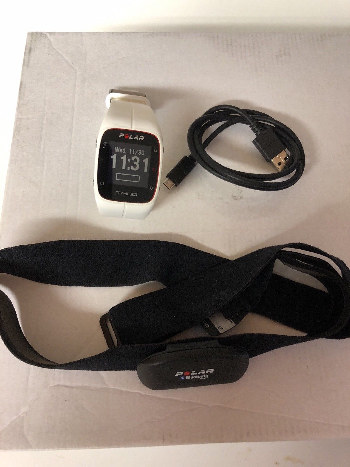 Pulsuhr Polar m400 GPS weiß mit Brustgurt Bluetooth gebraucht