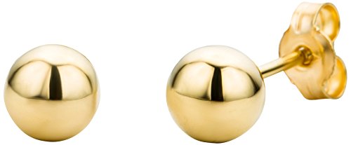 Miore Kugel Ohrstecker für Damen 9 Karat / Dezente, glänzende Ohrringe aus 375 Gelbgold in Kugelform / Ohrschmuck klein Ø 5 mm
