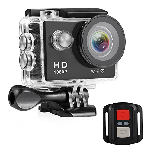 Nexgadget Sport Kamera Action cam mit 12 Mp Bild und Full HD 1080p Video, WIFI und mit Fernbedienung, 30m Tiefe wasserdicht, 170 Grad Weitwinkel mit Zubehr Kits