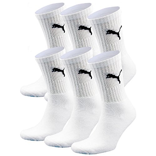 PUMA Unisex Crew Socks Socken Sportsocken MIT FROTTEESOHLE 6er Pack (White, 35-38)