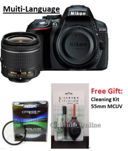 Nikon D5300 Digital SLR Camera + 18-55mm VR Lens Kit + 55mm MCUV + Cleaning Kit