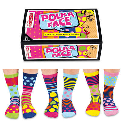Verrückte Socken Oddsocks Polka Face für Frauen Strümpfe Oddsocks im 6er Set