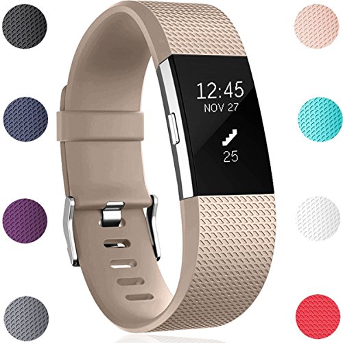 Für Fitbit Charge 2 Armband, HUMENN Charge 2 Armband Weiches Silikon Sports Ersetzerband Fitness Verstellbares Uhrenarmband für Fitbit Charge2 Small Champagner
