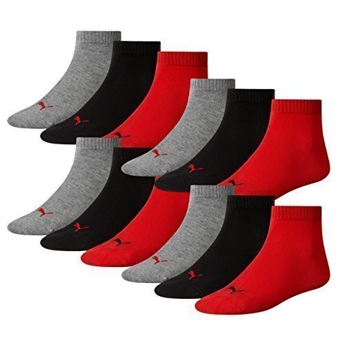 PUMA Unisex Quarter Quarters Socken 12er Pack, Größe:43-46;Farbe:black/red