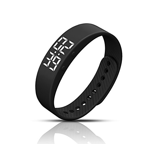 All Cart LED Schrittzähler Armband Fitnessarmband Timer Ohne Bluetooth mit Uhr / Kalorienzähler / Schlafüberwachung / Entfernung / Zeit / Daten Ohne APP für Outdoor (Schwarz) (schwarz)