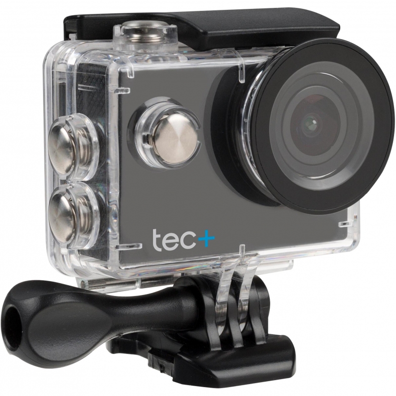 Tec+ HD 720P Waterproof Action Camera with Screen and Accessories Black
