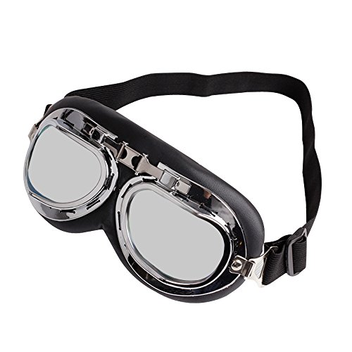 Motorradbrille Motorrad Schutzbrille Raf Aviator Vintage Pilot Biker Cruiser Fliegerbrille Windproof Sun UV Helmmaske Eyewear Sport Skibrille Schutzbrille Dekoration Requisiten (Silber)