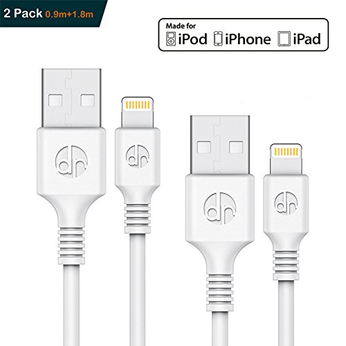 [2-Pack] Blitzkabel [0.9m / 3ft + 1.8m / 6ft] Dr. Rock Datenkabel MFi zertifiziert für iPhone X / 8/8 Plus / 7/7 Plus / 6/6 Plus / 5 / 5S (Weiß)