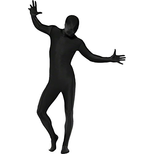 Smiffys, Herren Second Skin Kostüm in Schwarz, Ganzkörperanzug mit Bauchtasche, Größe: XL, 39338