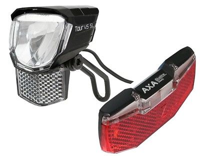 LED Fahrrad-Lampen Set Nabendynamo 45 Lux Standlicht & Rücklicht AXA BLUELINE