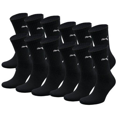 PUMA Unisex Crew Socks Socken Sportsocken MIT FROTTEESOHLE 12er Pack black 200 - 39/42