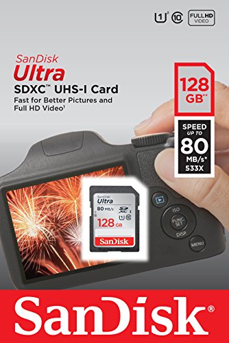 SanDisk Ultra SDXC I 128 GB bis zu 80 MB/Sek, Class 10 Speicherkarte [Standardverpackung]