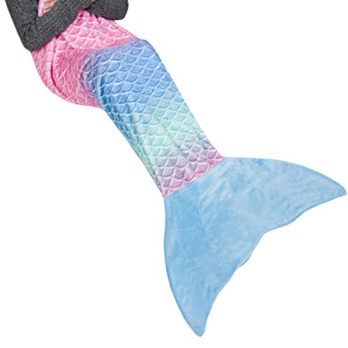 Ataya Meerjungfrau Decke für Mädchen Erwachsene Flosse Kuscheldecke Glitzernde Fischschwanz Mikrofaser Flanell Fleece alle Jahreszeiten Schlafsack(Regenbogen prägen+Blau)
