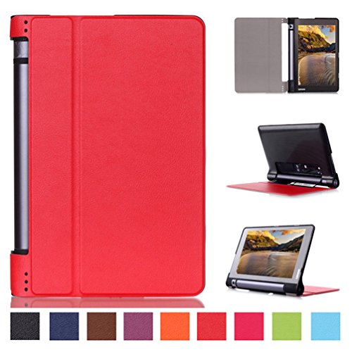 Schutzhülle für Yoga Tablet3 8 Zoll - Utra Slim Ledertasche Flip Case Cover Hüllen Tasche für Lenovo Yoga Tablet 3-8 20,3 cm (8 Zoll IPS) Tablet Lederhülle Etui mit Standfunktion (Rot)