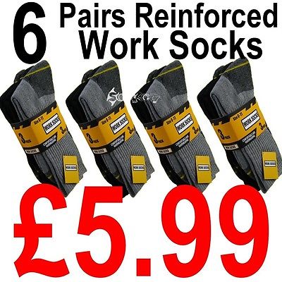 6 Pairs Mens Ultimate Work Boot Socks Size 6-11 Cushion Sole Reinforced Toe