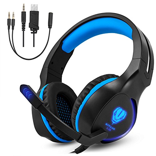 Gaming Headset für PS4 Xbox One PC,Aibesser Audio Stereo Bass mit LED Headset Kopfhörer für Laptop Tablet Smartphone (Schwarz Blau)