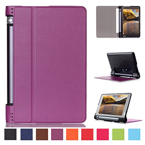Yoga Tab 3 8'' Hülle,PU Leder Case Cover und Back Schutzhülle für Lenovo Yoga Tablet 3-8 20,3 cm (8 Zoll IPS) Tablet Tasche Leder Etui Hülle mit Standfunktion (Lila)