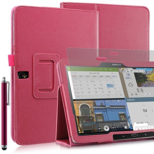 Invero® Premium Hülle Ledertasche umfasst Ständer Feature, Displayschutzfolie und Eingabestift Kugelschreiber für Samsung Galaxy Tab Pro 10,1 Zoll SM-T520 SM-T525 (Rosa / Pink)
