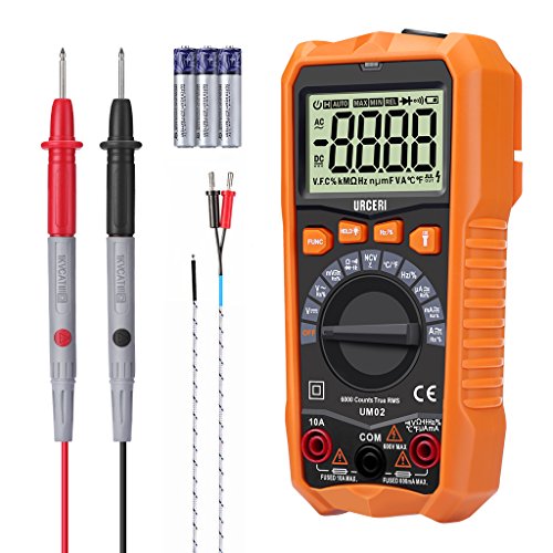 URCERI Digital Multimeter UM02 mit Auto Range, True RMS, 6000 Counts Messgerät für AC-Frequnez, Tastverhältnis, AC-Frequenzumwandlungsspannung, AC/DC Spannung, Strom, Widerstand, Kapazität